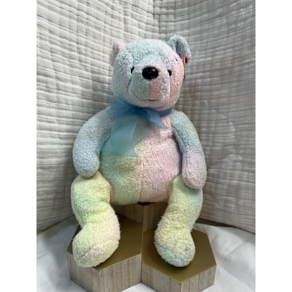 TY Beanie Buddies 2001 Tye Dye Bear Cuddle Pastel Plush Stuffed Animal Lovey